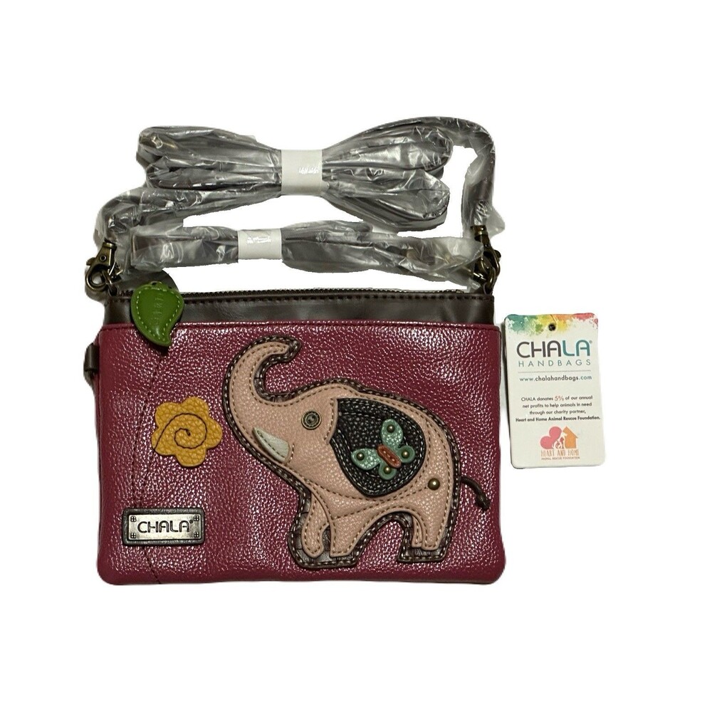NEW Chala Elephant Convertible Crossbody Purse Clutch Dark Pink Vegan Leather - Picture 3 of 8